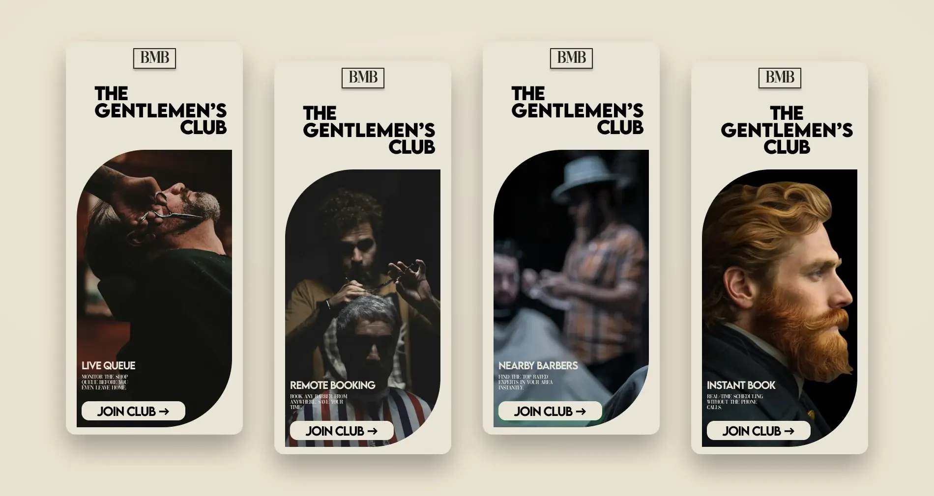 Book My Barber onboarding screens on mobile