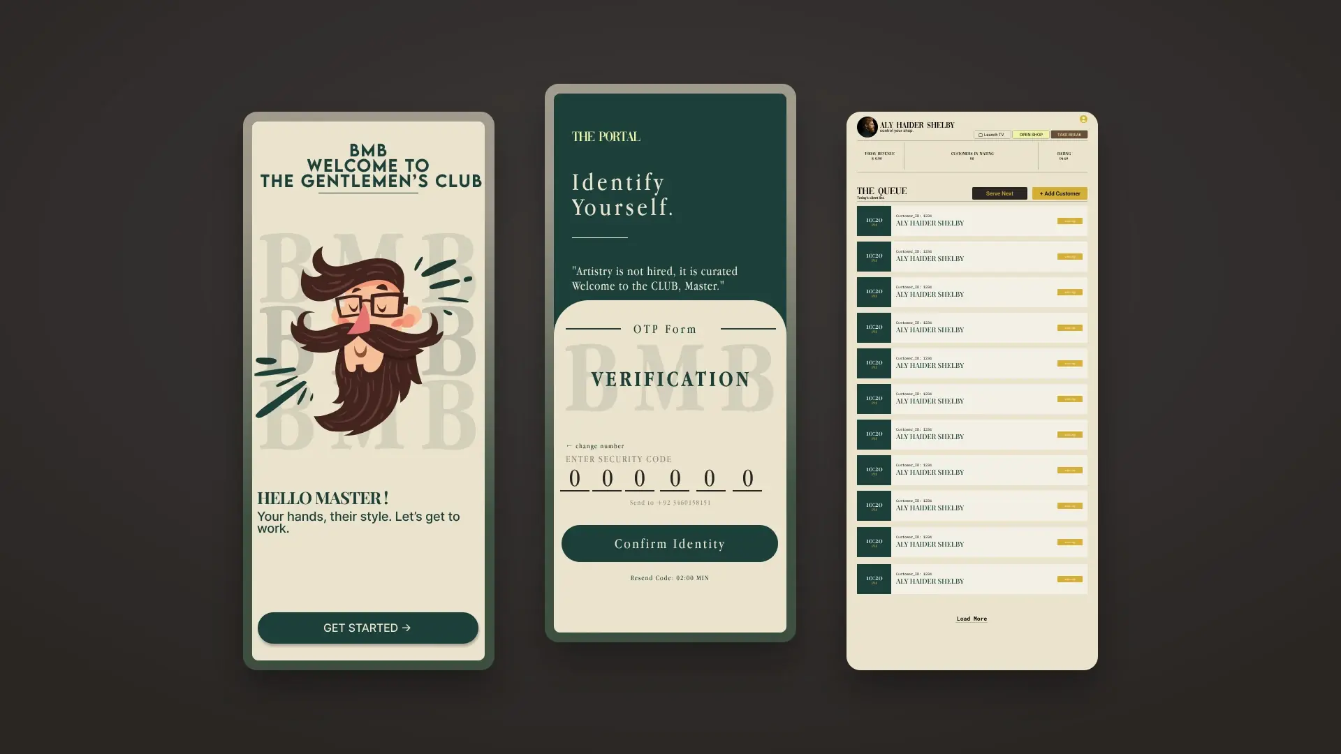 The barber’s live queue dashboard in Book My Barber