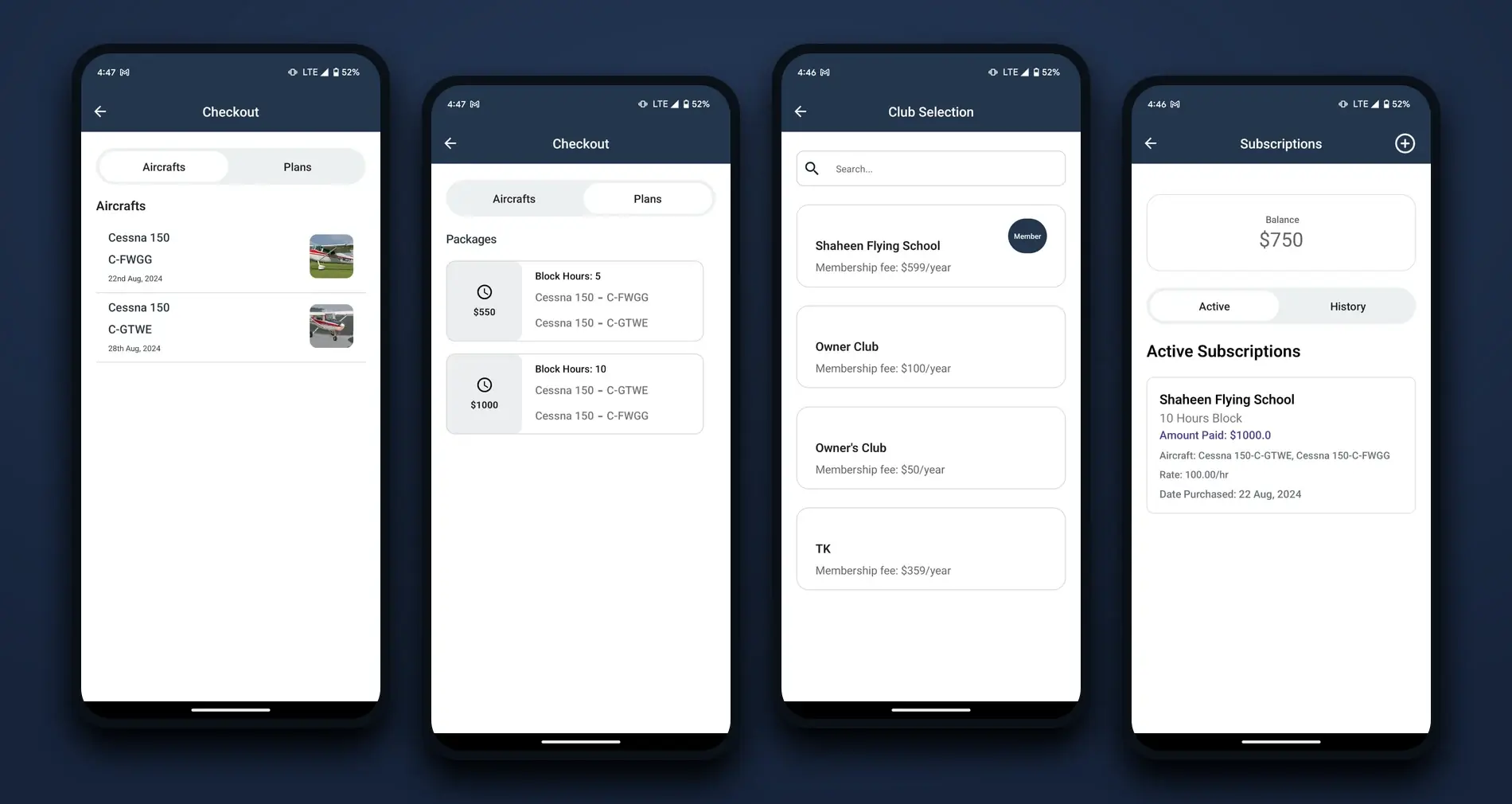 Flaps10 payment screens: club memberships and subscriptions