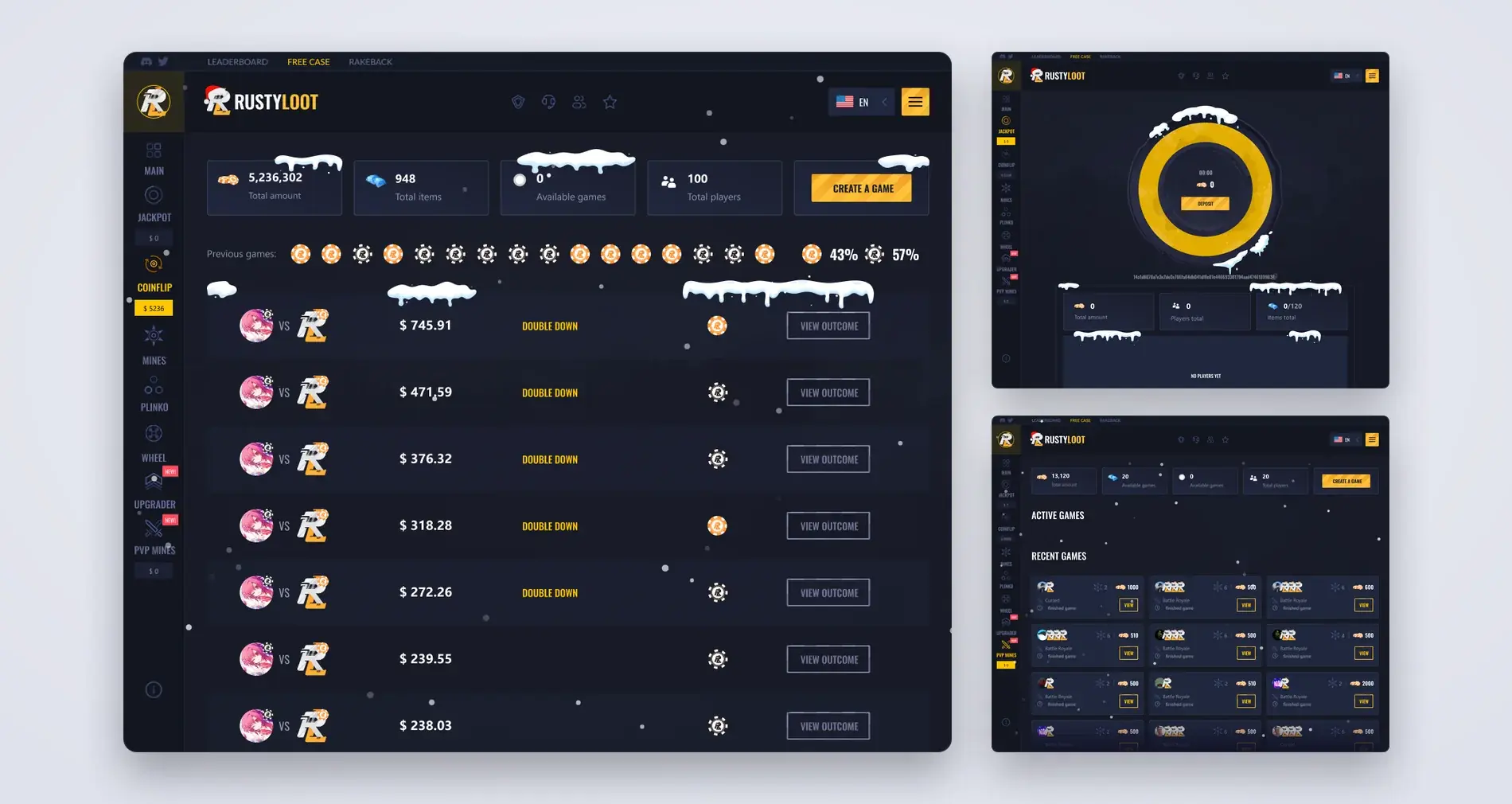 RustyLoot player-vs-player games: Coinflip, Jackpot and PvP Mines